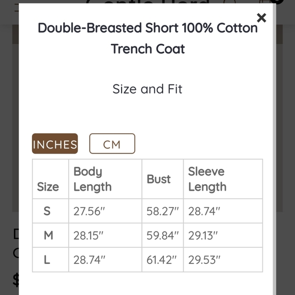 🆕 Gentle Herd Double Breasted Short 100% Cotton Trench Coat in Sand - Picture 9 of 10